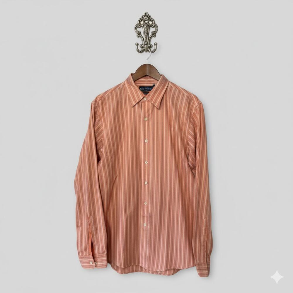 Ralph Lauren · Large · Custom Fit · Orange Multi-Stripe Cotton Oxford Shirt